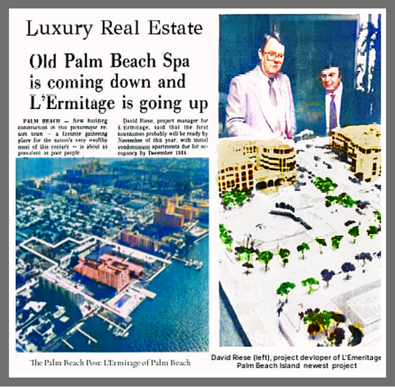 Historic Palm Beach newspaper feature with developer David Riese and L’Ermitage project model